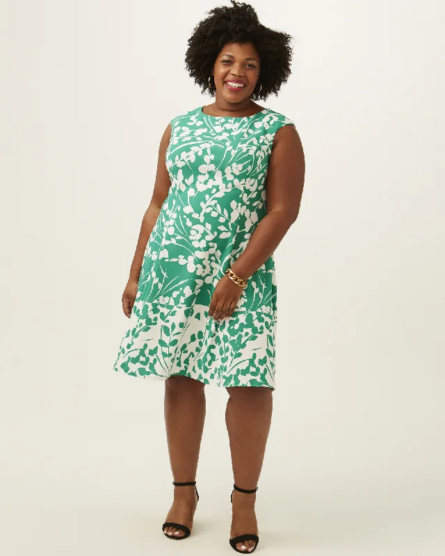 Ava Floral Print Fit and Flare Dress | Kelly Green / White
