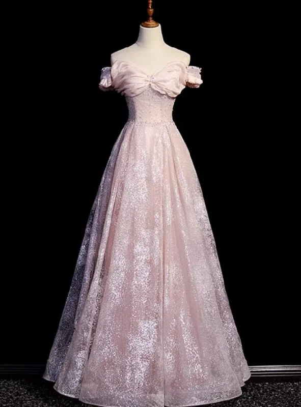 Off the Shoulder Sequins Beading Prom Dress