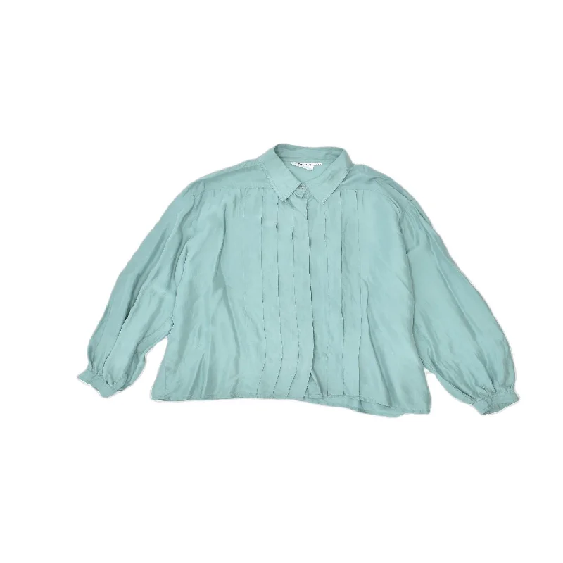 H&M Womens Shirt Blouse EU 44 Large Green Classic Button-Up Short Tee