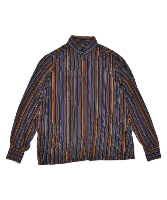 LE TRUC Womens Shirt Blouse EU 38 Medium Brown Pinstripe Polyester Comfortable Pocket Short Shirt