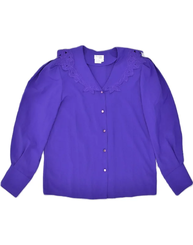 VINTAGE Womens Shirt Blouse EU 40/42 Large Purple Polyester Cozy Knit Short Sleeve Top