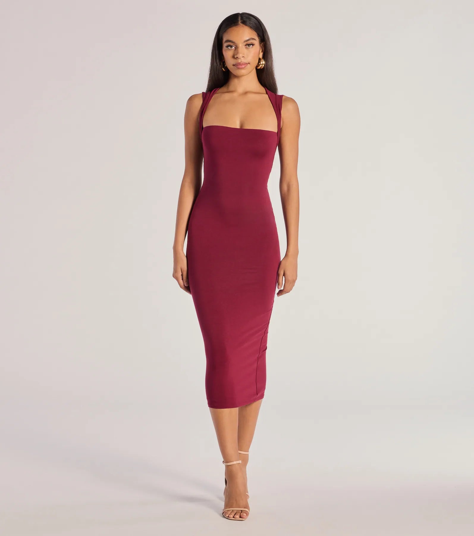 Serving Sleek Square Neck Bodycon Midi Dress Stylish Animal Print Midi Dress