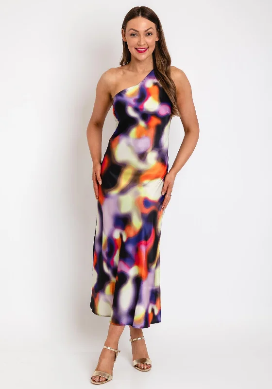 Y.A.S Radient One Shoulder Midi Dress, Multi Elegant Lace Trim Midi Dress