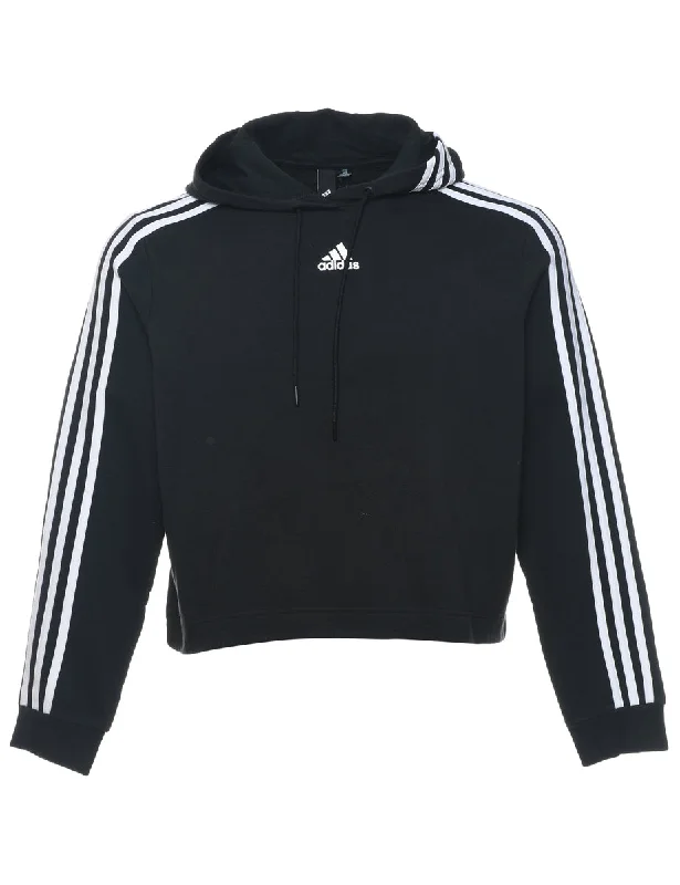 Adidas Black & White Cropped Hooded Sweatshirt - L Hoodie with Half-Zip Sporty Casual Adidas Black & White Cropped Hooded Sweatshirt - L Hoodie with Half-Zip Sporty Casual