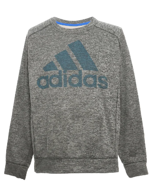 Adidas Dark Grey Printed Sweatshirt - M Hoodie with Zipper Placket Modern Functional Adidas Dark Grey Printed Sweatshirt - M Hoodie with Zipper Placket Modern Functional