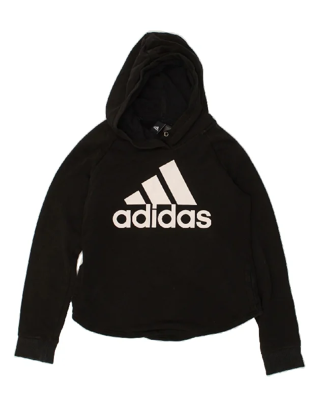 ADIDAS Womens Graphic Hoodie Jumper Size 8/10 Small Black Cotton Hoodie Dress Longline Feminine