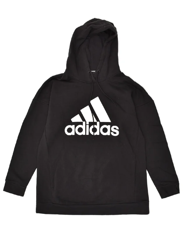ADIDAS Womens Graphic Hoodie Jumper UK 16/18 Large Black Cotton Hoodie with Slim Fit Tailored Modern