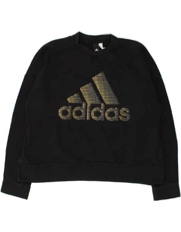 ADIDAS Womens Oversized Graphic Sweatshirt Jumper UK 12-14 Medium Black Hoodie with Typography Text Message ADIDAS Womens Oversized Graphic Sweatshirt Jumper UK 12-14 Medium Black Hoodie with Typography Text Message