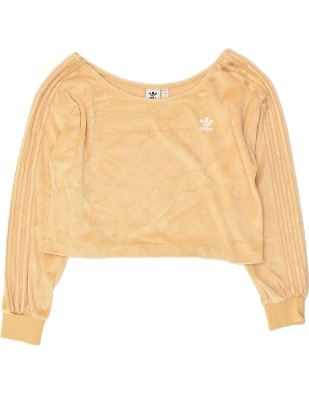 ADIDAS Womens Velour Crop Sweatshirt Jumper UK 12 Medium Beige Polyester Hoodie with Puffed Sleeves Voluminous Trendy ADIDAS Womens Velour Crop Sweatshirt Jumper UK 12 Medium Beige Polyester Hoodie with Puffed Sleeves Voluminous Trendy