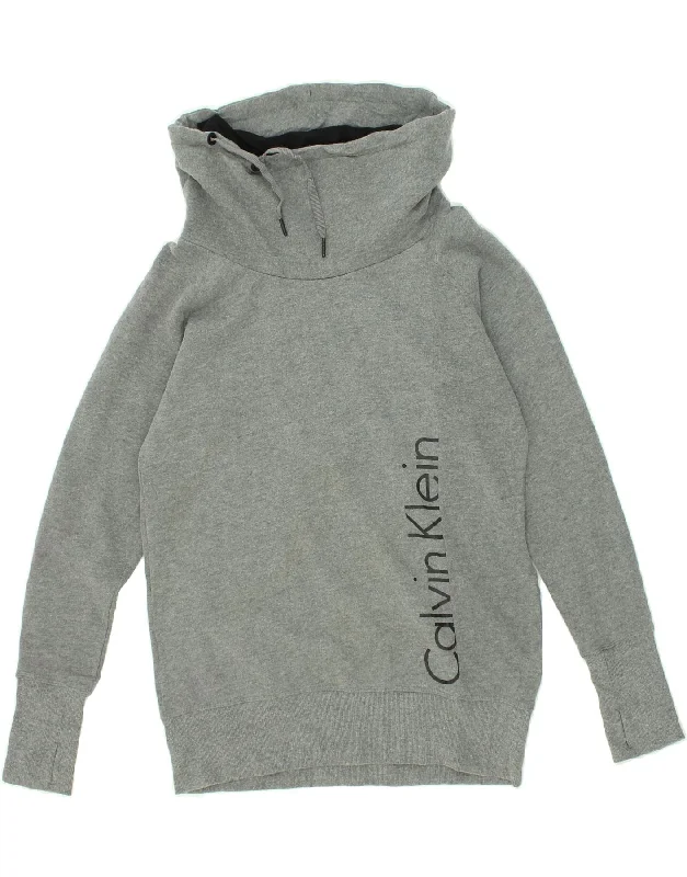 CALVIN KLEIN Womens Graphic Roll Neck Sweatshirt Jumper UK 16 Large Grey Hoodie with Turtle Neck Cozy Winter CALVIN KLEIN Womens Graphic Roll Neck Sweatshirt Jumper UK 16 Large Grey Hoodie with Turtle Neck Cozy Winter