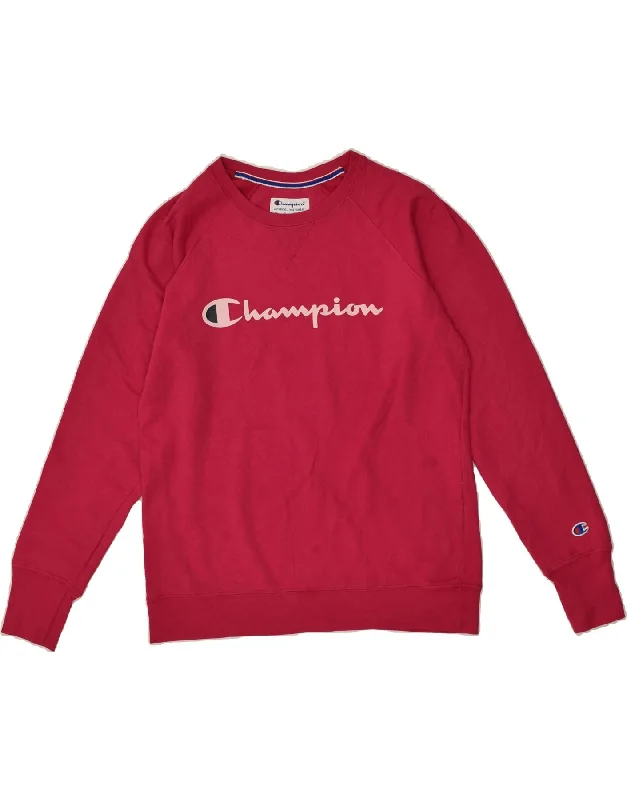 CHAMPION Womens Graphic Sweatshirt Jumper UK 16 Large Pink Polyester Hoodie with Strings Custom Fit Adjustable CHAMPION Womens Graphic Sweatshirt Jumper UK 16 Large Pink Polyester Hoodie with Strings Custom Fit Adjustable