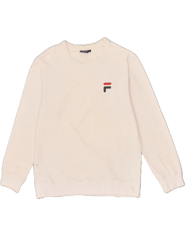 FILA Womens Sweatshirt Jumper UK 20 2XL White Cotton Hoodie with Hem Embroidery Detailed Premium