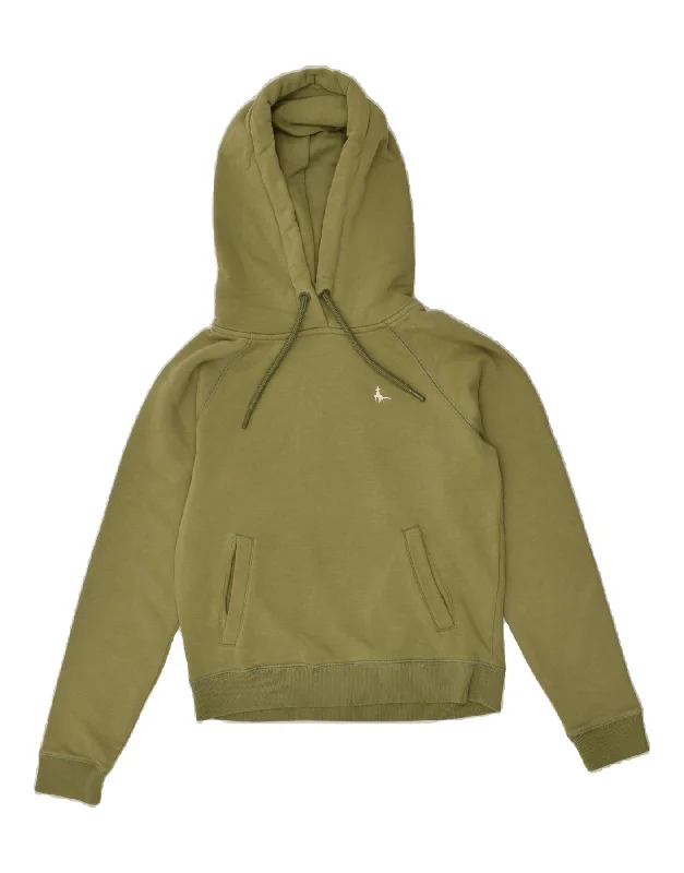 JACK WILLS Womens Hoodie Jumper UK 6 XS  Green Cotton Hoodie with Hem Contrast Bold Stylish
