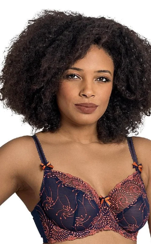 Nicole-B2271 Sheer Bra-Navy Coral Stretchy Wireless Bra