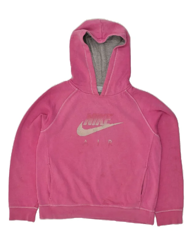 NIKE Womens Graphic Hoodie Jumper UK 16 Large Pink Hoodie with Exposed Zipper Edgy Industrial