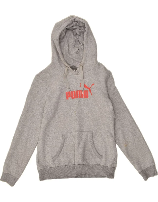 PUMA Womens Graphic Hoodie Jumper UK 12 Medium Grey Cotton Hoodie with Hem Detail Decorative Unique PUMA Womens Graphic Hoodie Jumper UK 12 Medium Grey Cotton Hoodie with Hem Detail Decorative Unique