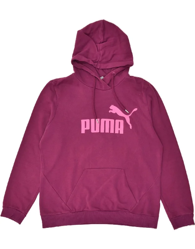PUMA Womens Graphic Hoodie Jumper UK 16 Large Pink Cotton Hoodie with Pattern Geometric Abstract