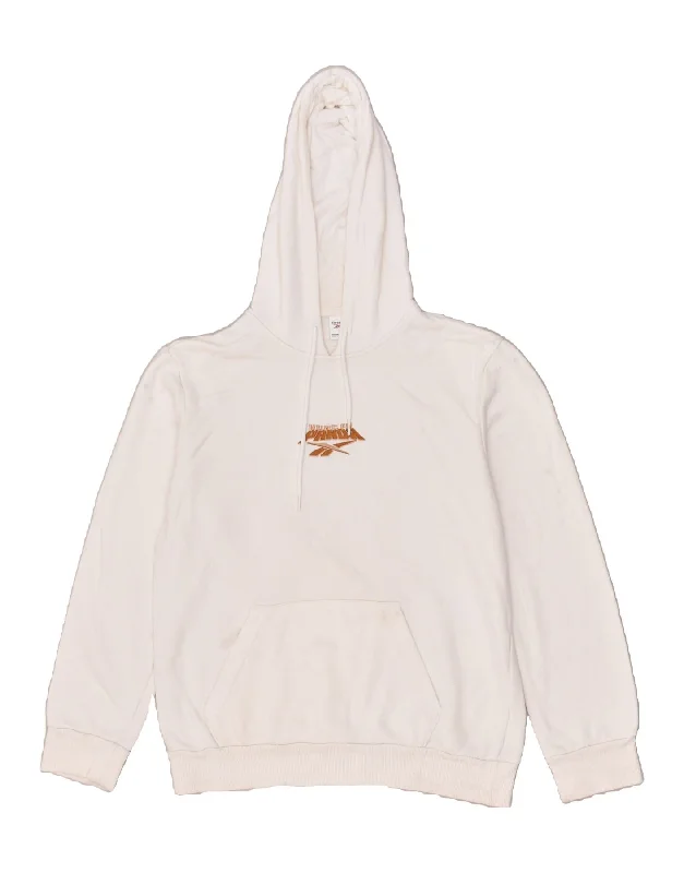 REEBOK Womens Hoodie Jumper UK 10 Small White Cotton Hoodie with Full-Zip Functional Layering