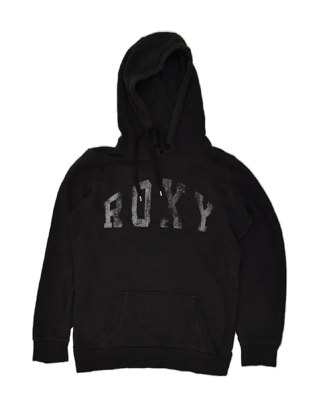 ROXY Womens Graphic Hoodie Jumper US 8 Medium Black Hoodie with Drawcord Adjustable Secure