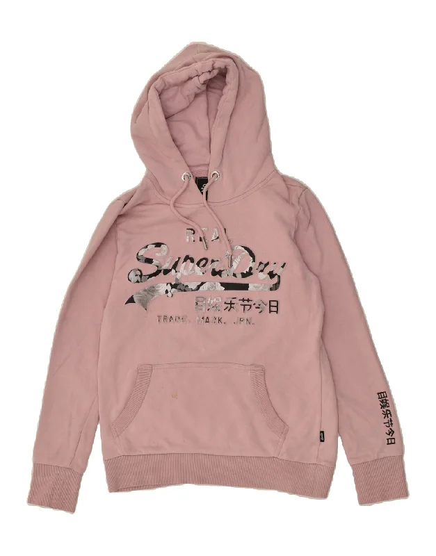 SUPERDRY Womens Graphic Hoodie Jumper UK 12 Medium Pink Hoodie with Hem Contrast Bold Stylish SUPERDRY Womens Graphic Hoodie Jumper UK 12 Medium Pink Hoodie with Hem Contrast Bold Stylish
