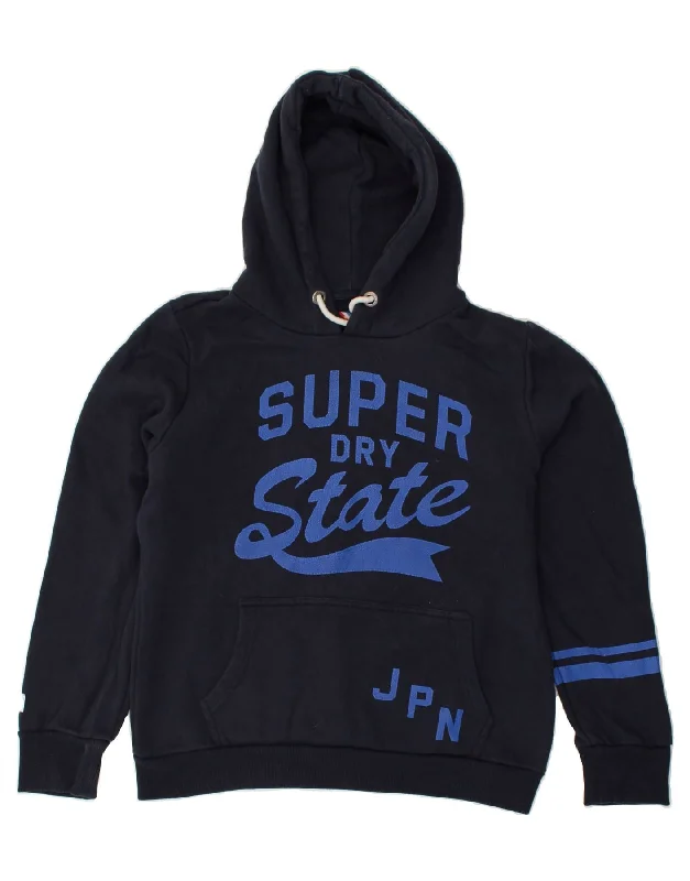 SUPERDRY Womens Graphic Hoodie Jumper UK 16 Large Navy Blue Cotton Hoodie with Applique Textured Unique SUPERDRY Womens Graphic Hoodie Jumper UK 16 Large Navy Blue Cotton Hoodie with Applique Textured Unique