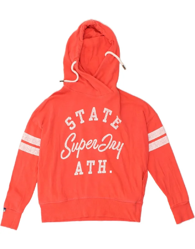 SUPERDRY Womens Graphic Hoodie Jumper UK 6 XS Red Cotton Hoodie with Metallic Shiny Futuristic SUPERDRY Womens Graphic Hoodie Jumper UK 6 XS Red Cotton Hoodie with Metallic Shiny Futuristic