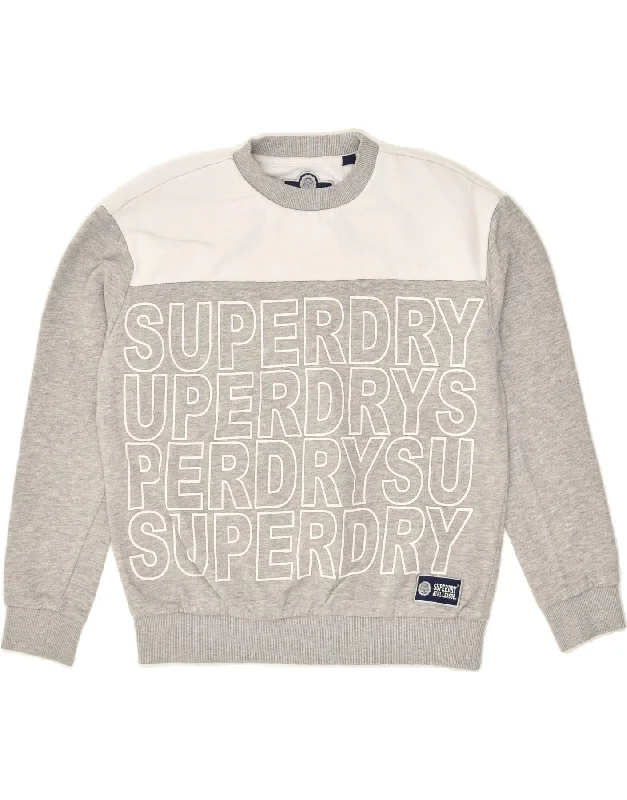 SUPERDRY Womens Oversized Graphic Sweatshirt Jumper UK 10 Small Grey Hoodie with Patch Decorative Personalized SUPERDRY Womens Oversized Graphic Sweatshirt Jumper UK 10 Small Grey Hoodie with Patch Decorative Personalized