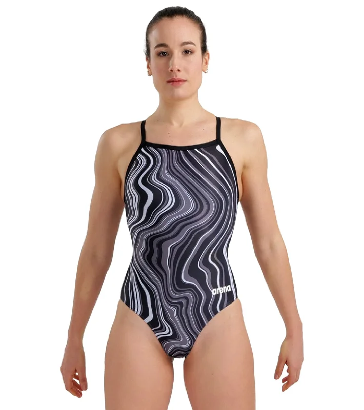 Arena Women's Marbled Light Drop Back One Piece Swimsuit Black/Black Multi Push-Up Swimsuit Top Arena Women's Marbled Light Drop Back One Piece Swimsuit Black/Black Multi Push-Up Swimsuit Top
