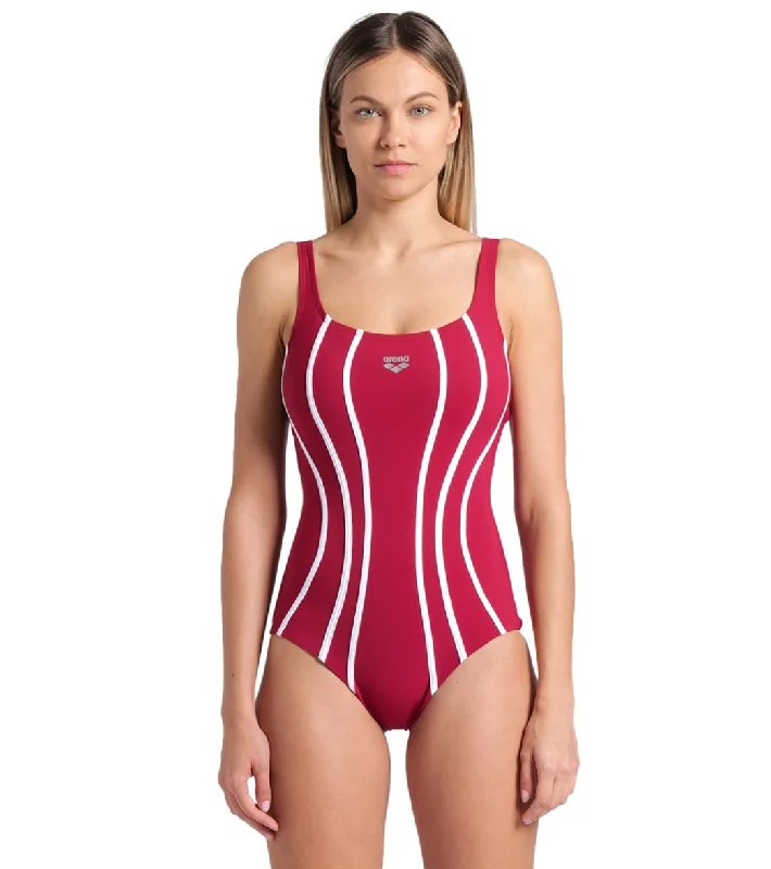 Arena Women's Sofia Soft Curve Back One Piece Swimsuit Mesh Panel Swimwear