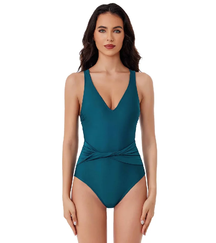 BCA by Rebecca Virtue Women's Twist Waist Belt One Piece Swimsuit Lagoon Strap Bikini Set BCA by Rebecca Virtue Women's Twist Waist Belt One Piece Swimsuit Lagoon Strap Bikini Set