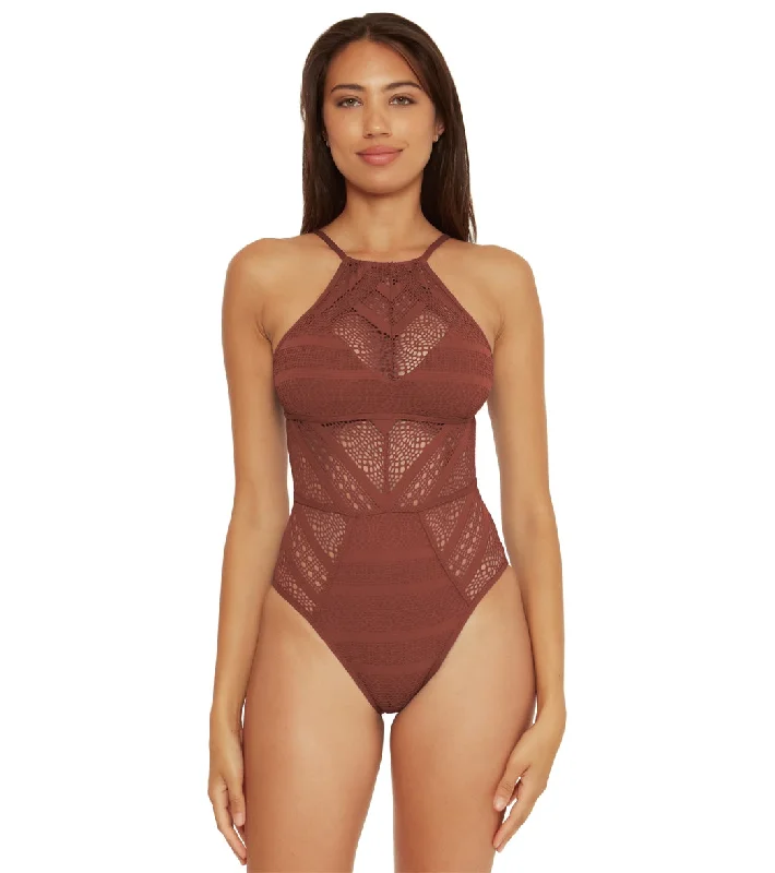 Becca Swim Women's Color Play High Neck One Piece Swimsuit Coconut Comfortable Swim Dress Becca Swim Women's Color Play High Neck One Piece Swimsuit Coconut Comfortable Swim Dress