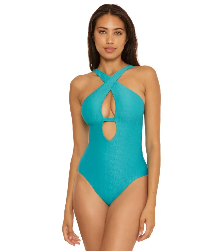 Becca Swim Women's Vibes Tessa Cross Over One Piece Swimsuit Gulf Fun Pattern Swimsuit Becca Swim Women's Vibes Tessa Cross Over One Piece Swimsuit Gulf Fun Pattern Swimsuit