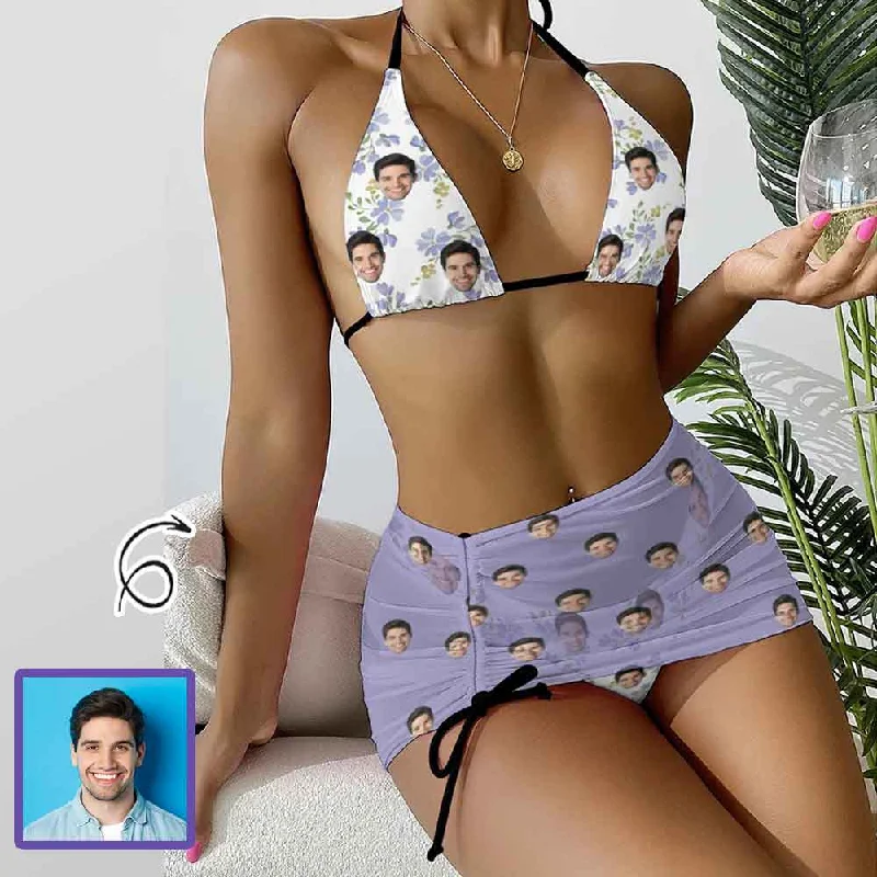 Custom Face Floral Bikini Set For Women 3-Pieces Summer Swimsuit Plus-Size Bikini Set Custom Face Floral Bikini Set For Women 3-Pieces Summer Swimsuit Plus-Size Bikini Set