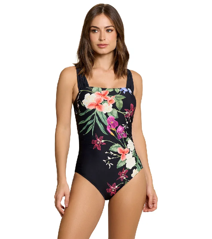 Jantzen Women's Floral Fantasy Hilda Glam One Piece Swimsuit Black Sporty Swimwear Bottoms Jantzen Women's Floral Fantasy Hilda Glam One Piece Swimsuit Black Sporty Swimwear Bottoms