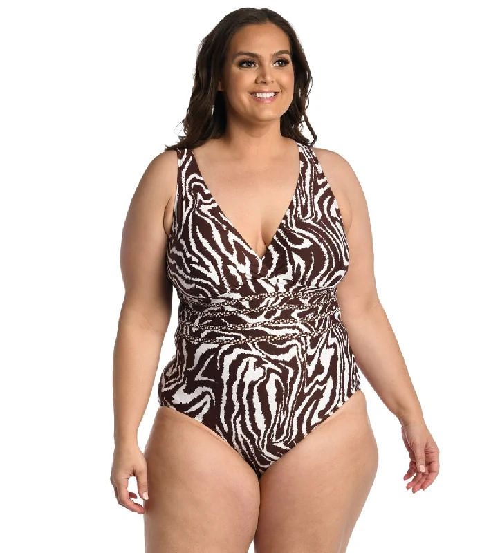 La Blanca Women's Plus Fierce Lines Cross Back One Piece Swimsuit Color-Block Bikini La Blanca Women's Plus Fierce Lines Cross Back One Piece Swimsuit Color-Block Bikini