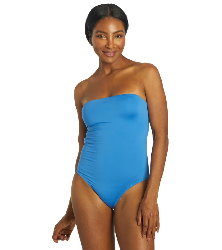 Nike Women's Solid Lace-Up Back Bandeau One Piece Swimsuit Pacific Blue Floral Print Swimsuit Nike Women's Solid Lace-Up Back Bandeau One Piece Swimsuit Pacific Blue Floral Print Swimsuit