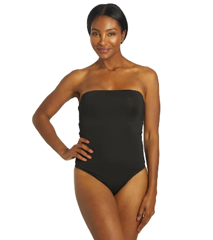 Nike Women's Solid Lace-Up Back Bandeau One Piece Swimsuit High-Waisted Swim Bottoms Nike Women's Solid Lace-Up Back Bandeau One Piece Swimsuit High-Waisted Swim Bottoms