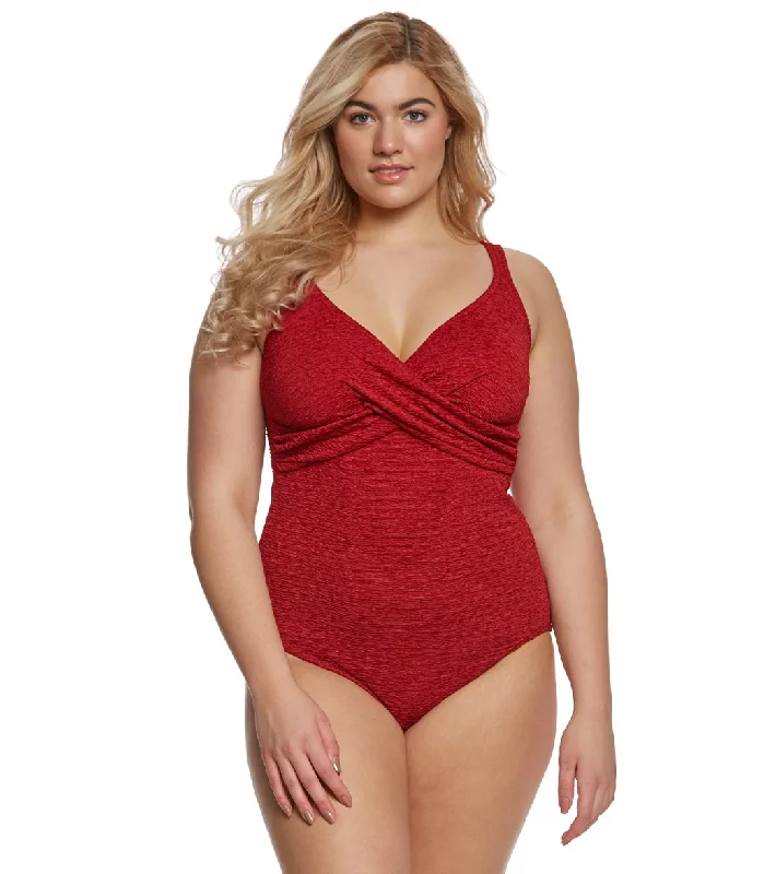 Penbrooke Krinkle Plus Size Chlorine Resistant One Piece Cross Over Swimsuit Brick High-Waisted Swimwear Penbrooke Krinkle Plus Size Chlorine Resistant One Piece Cross Over Swimsuit Brick High-Waisted Swimwear