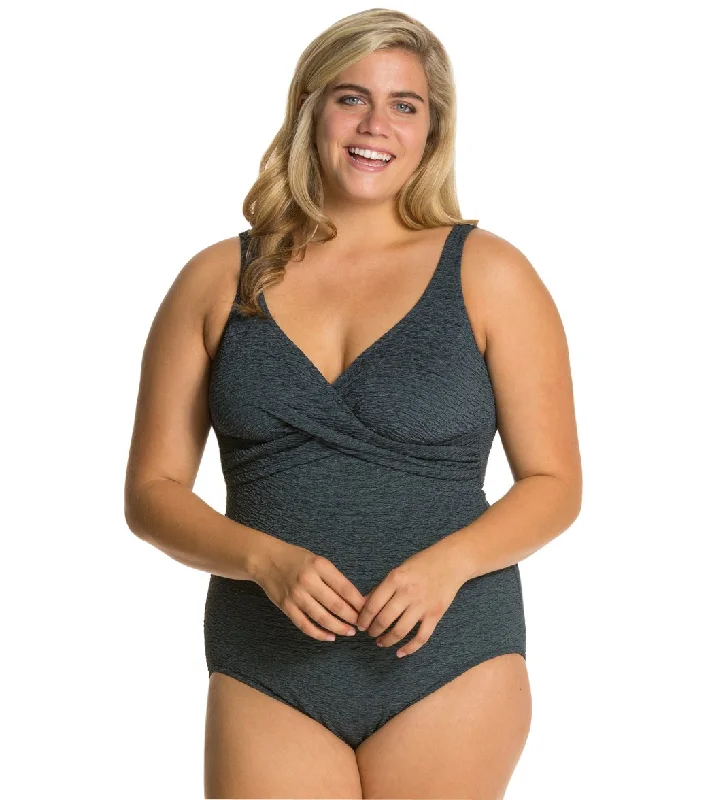 Penbrooke Krinkle Plus Size Chlorine Resistant One Piece Cross Over Swimsuit Graphite Classic One-Piece Penbrooke Krinkle Plus Size Chlorine Resistant One Piece Cross Over Swimsuit Graphite Classic One-Piece