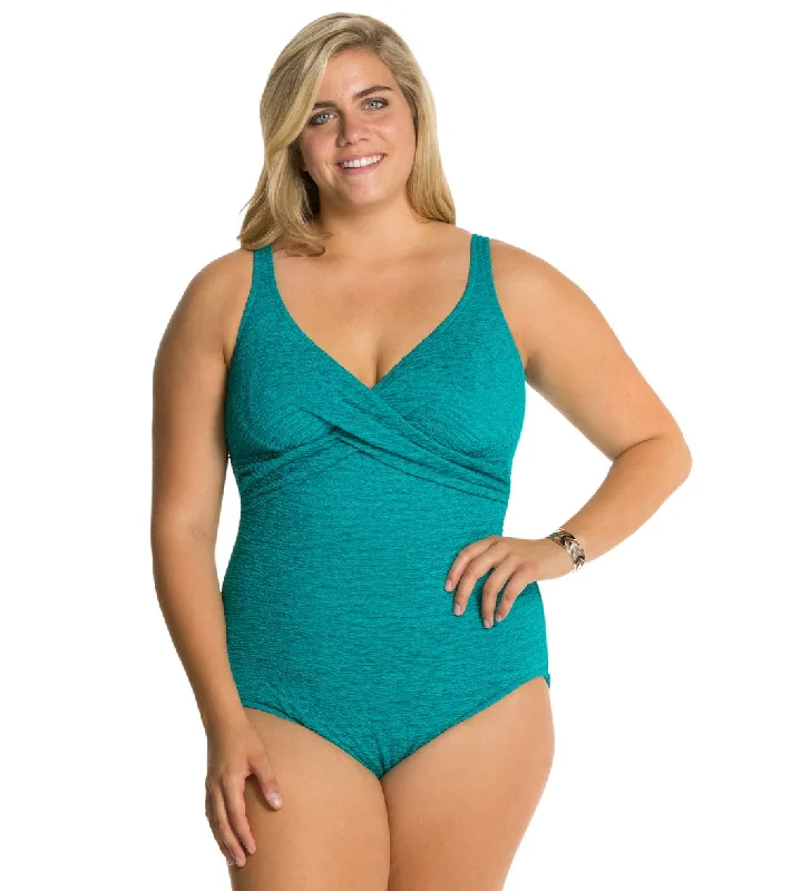 Penbrooke Krinkle Plus Size Chlorine Resistant One Piece Cross Over Swimsuit Jade Retro-Inspired Bikini Set Penbrooke Krinkle Plus Size Chlorine Resistant One Piece Cross Over Swimsuit Jade Retro-Inspired Bikini Set