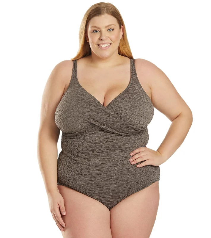Penbrooke Krinkle Plus Size Chlorine Resistant One Piece Cross Over Swimsuit Mineral Beige Mesh Detail Bikini Penbrooke Krinkle Plus Size Chlorine Resistant One Piece Cross Over Swimsuit Mineral Beige Mesh Detail Bikini