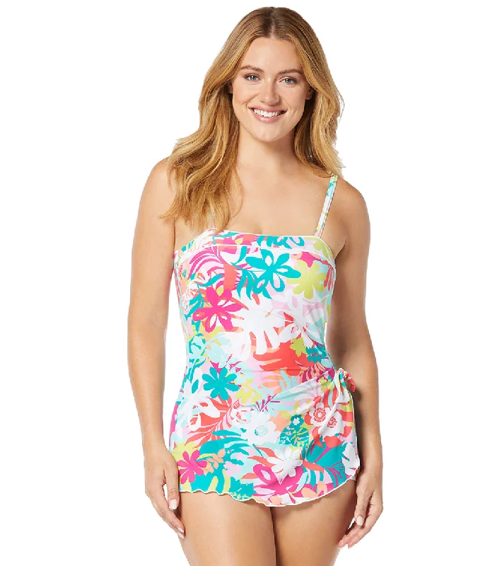 Roxanne Women's Bra Sized Chlorine Resistant Pacific Palm Bandeau Sarong One Piece Swimsuit (C/D Cup) Plunge Neckline Swimsuit Roxanne Women's Bra Sized Chlorine Resistant Pacific Palm Bandeau Sarong One Piece Swimsuit (C/D Cup) Plunge Neckline Swimsuit