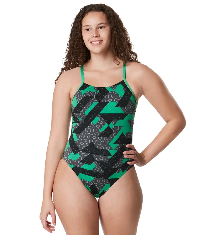Speedo Women's Ruse Blocks Flyback One Piece Swimsuit Speedo Green Tie-Back Swimwear Speedo Women's Ruse Blocks Flyback One Piece Swimsuit Speedo Green Tie-Back Swimwear
