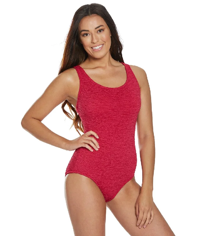 Women's Krinkle By Penbrooke Chlorine Resistant Cross Back One Piece Swimsuit Poppy Red Sleek Mesh Bikini Women's Krinkle By Penbrooke Chlorine Resistant Cross Back One Piece Swimsuit Poppy Red Sleek Mesh Bikini