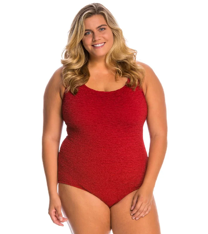 Women's Krinkle By Penbrooke Plus Size Chlorine Resistant One Piece Cross Back Swimsuit Brick Elegant Swim Dress Women's Krinkle By Penbrooke Plus Size Chlorine Resistant One Piece Cross Back Swimsuit Brick Elegant Swim Dress