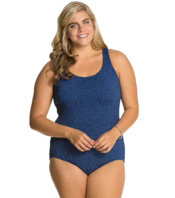 Women's Krinkle By Penbrooke Plus Size Chlorine Resistant One Piece Cross Back Swimsuit Denim Comfortable Tankini Set Women's Krinkle By Penbrooke Plus Size Chlorine Resistant One Piece Cross Back Swimsuit Denim Comfortable Tankini Set