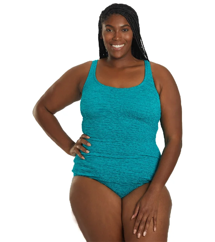 Women's Krinkle By Penbrooke Plus Size Chlorine Resistant One Piece Scoop Neck Sheath Swimsuit Jade Retro-Inspired Bikini Set Women's Krinkle By Penbrooke Plus Size Chlorine Resistant One Piece Scoop Neck Sheath Swimsuit Jade Retro-Inspired Bikini Set