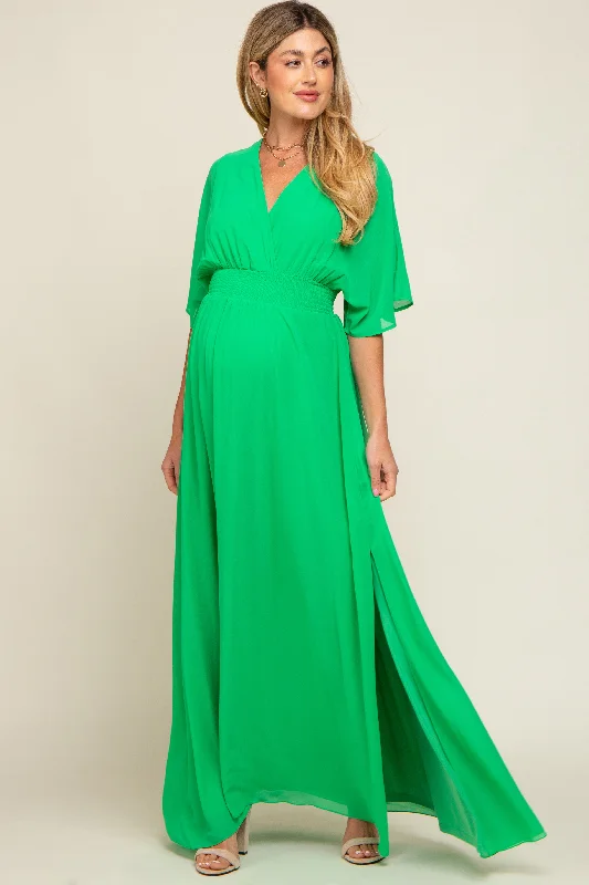 Green Chiffon V-Neck Smocked Waist Maternity Maxi Dress Stylish Empire Waist Maxi Dress Green Chiffon V-Neck Smocked Waist Maternity Maxi Dress Stylish Empire Waist Maxi Dress