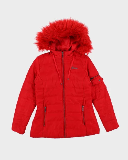 Vintage Women's Guess Quilted Hooded Jacket - XS Denim Jacket Leather Jacket Suede Jacket Vintage Women's Guess Quilted Hooded Jacket - XS Denim Jacket Leather Jacket Suede Jacket