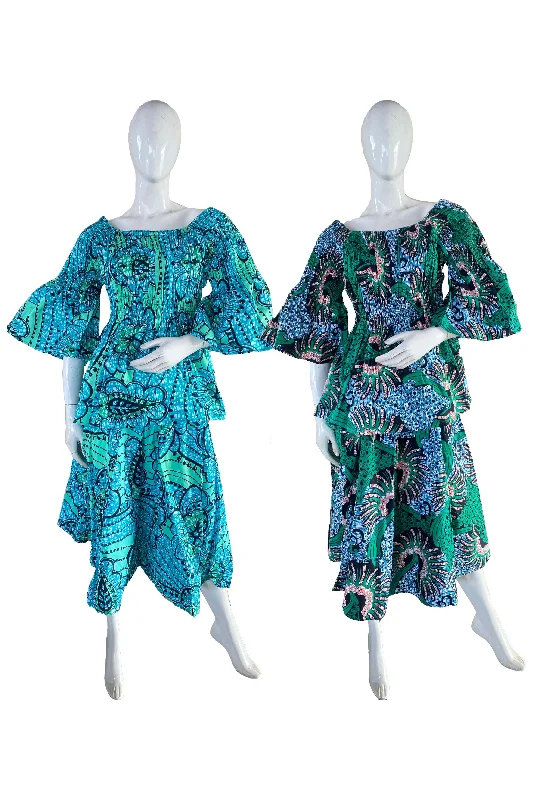 African Midi Skirt and Smoked Peplum Blouse (Pack of 2 Pieces) zip skirt side